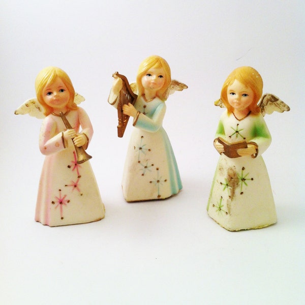 Vintage Plastic Angels Pink Angel Aqua Angel Mint Green Angel Pastel Gold Choir Angels