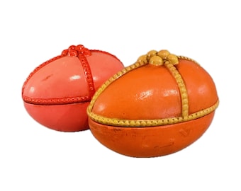 Vintage Pair of Paper Mache Egg Boxes Coral Orange | Easter | MCM