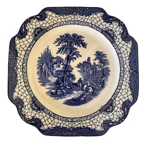 Antique Blue White Octagonal Dessert Plate Made in England