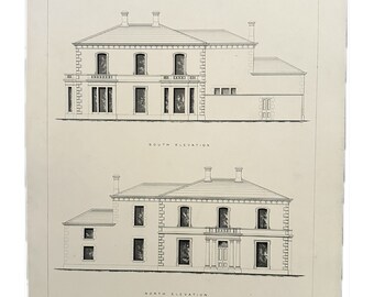 Antique 1871 Italian Villa Architectural Print, Audsley Brothers Engraving, Victorian House Design, Original Architecture Art