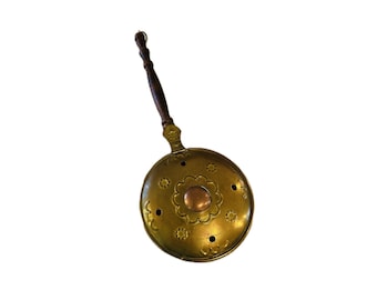 Antique Brass And Copper Bed Warmer With Turned Wood Handle