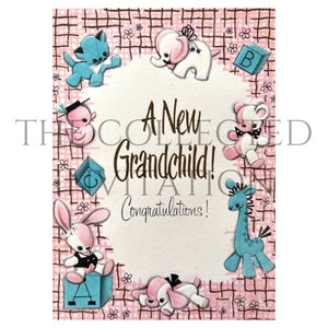 Vintage baby birthday card, Vintage birthday card for grandparents