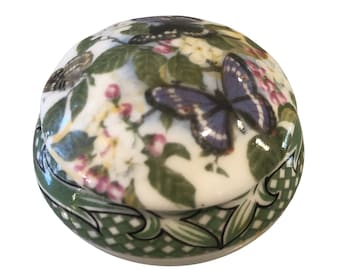 Vintage Floral Porcelain Trinket Powder Box