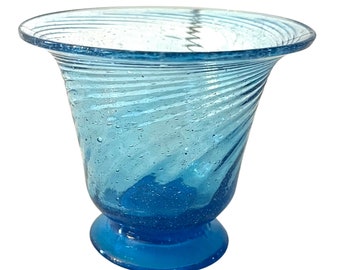 Blue Handblown Swirled Glass Vase Bowl