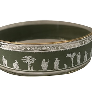 Wedgwood Style Vintage Bowl, Greek Glass Bowl, Green Bowl, Grecian Bowl