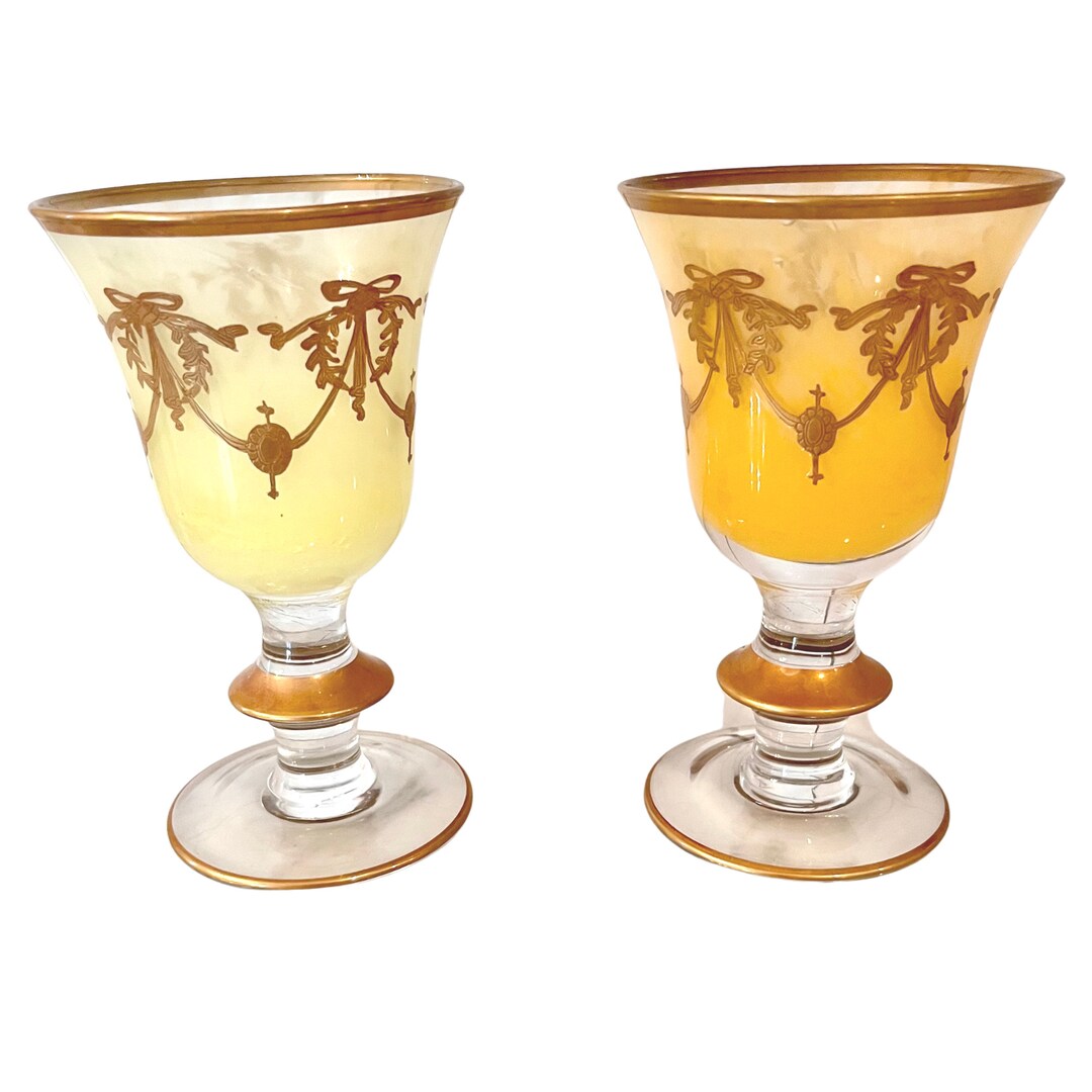 Vintage Italian Wine Glasses With 24 Kt Garland Motif Etsy