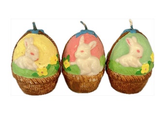 Set of Three Vintage Wax Candle Easter Eggs