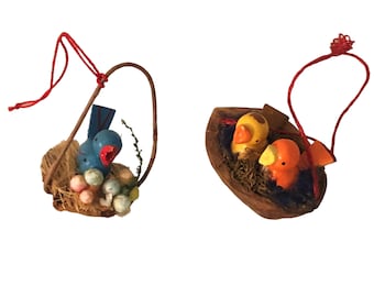 Vintage Bird Nest Easter Ornaments, Midwest, Pecan Shell