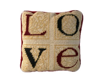 Vintage Needlepoint Love Pillow Christmas Decor