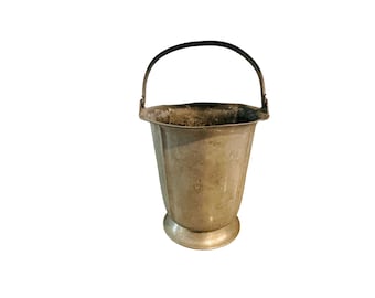 Antique Pewter Bucket Art Deco Era Metal Pail With Handle Rustic Primitive Farmhouse Decor