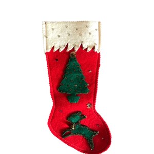 Felt Stocking, Christmas Decor, Vintage Stocking, Red White Stocking, Christmas Stocking