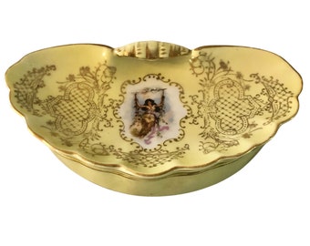 Ornate Yellow porcelain Trinket Box with gold accents