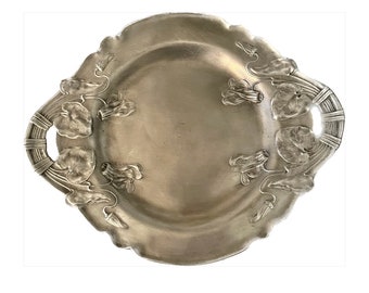 Antique Achille Gamba Art Nouveau Pewter Plate or Empty Pockets Container with Handles 1900 Italy