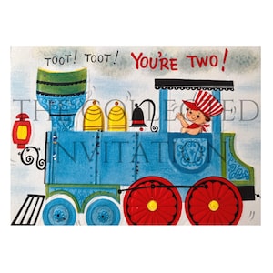 Train birthday card, Vintage birthday card for two year old