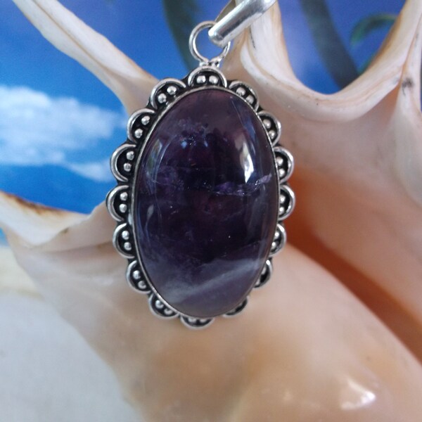 Language of Light Amethyst Pendant..3rdEye ..Sacred Protection Violet Flame...Large pendant, Incredible shades of natural Amethyst Crystal