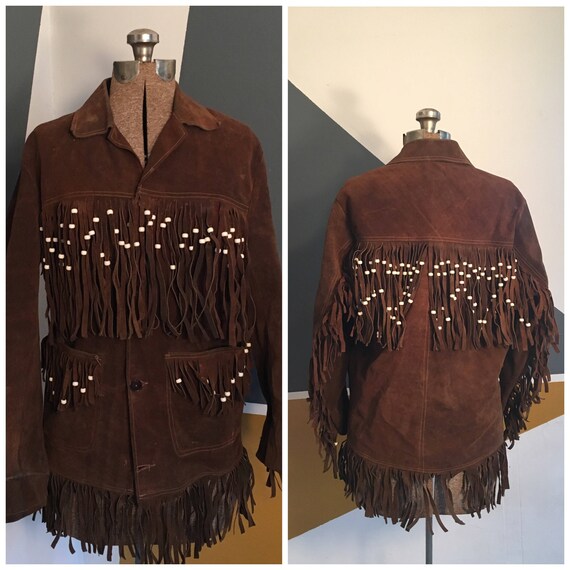 Vintage Leather Fringe Jacket 60s Brown Unisex Medium Etsy