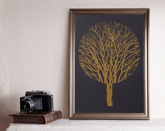 Urban Forest A3 Screenprint / Tree Screenprint, Tree Poster, Graphic Screenprint, Graphic Poster, Graphic Art, Gold Screenprint