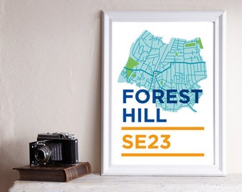 SE23 Print / Forest Hill Print, South East London, London Map, A3 Print, London Print, South London Print, Horniman Museum