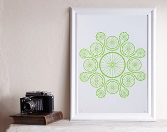 Chain Reaction Screenprint / Cycling Screenprint, Bike Screenprint, Cyclist Screenprint, Cycling Poster, Bike Poster, Green Screenprint