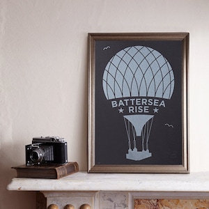 Battersea Rise A3 Screenprint / Battersea Power Station Screenprint, Hot Air Balloon Poster, Graphic Poster, Graphic Art