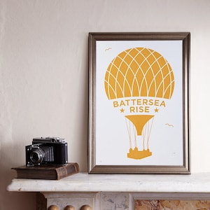 Battersea Rise A3 Screenprint / Battersea Power Station Screenprint, Hot Air Balloon Poster, Graphic Poster, Graphic Art