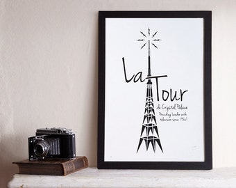 La Tour A3 Screenprint / Crystal Palace screenprint, Crystal Palace Antenna, French Print, South London Poster, TV Transmitter, Eiffel Tower