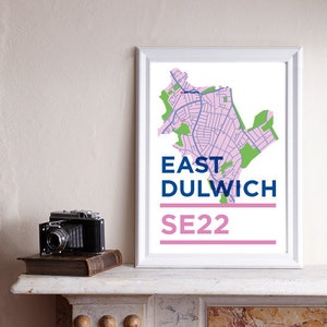 SE22 Print / East Dulwich Print Zuid-Oost-Londen, Londen kaart, A3 afdrukken, afdrukken van Londen, Zuid-Londen afdrukken