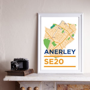 SE20 Anerley A3 Print, Geld, London Postleitzahl, Postleitzahl Druck, Südost-London, London-Karte, London-Druck, Süd-London-Druck