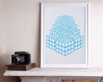 Rubix Returns Screenprint/ Rubix Cube Screenprint, Retro Screenprint, Graphic Screenprint, Rubix Cube Poster, Retro Poster, Graphic Poster