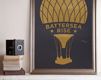 Battersea Rise A2 Screenprint / Battersea Power Station Screenprint, Hot Air Balloon Poster, Graphic Poster, Graphic Art