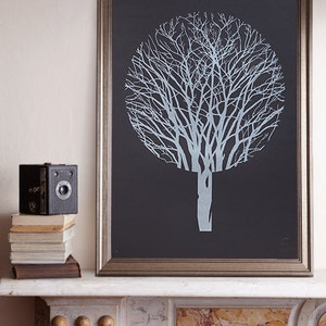 Urban Forest A2 Screenprint / Tree Screenprint, Tree Poster, Graphic Screenprint, Graphic Poster, Graphic Art, Silver Screenprint