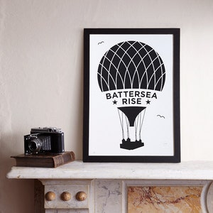 Battersea Rise A3 Screenprint / Battersea Power Station Screenprint, Hot Air Balloon Poster, Graphic Poster, Graphic Art, London Print