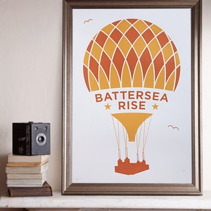 Battersea Rise A2 Screenprint / Battersea Power Station Screenprint, Hot Air Balloon Poster, Metallic Screenprint, London Screenprint image 4