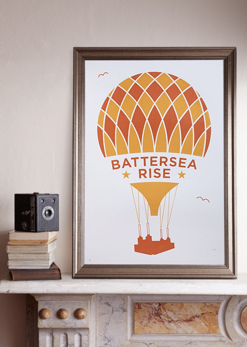 Battersea Rise A2 Screenprint / Battersea Power Station Screenprint, Hot Air Balloon Poster, Metallic Screenprint, London Screenprint image 4