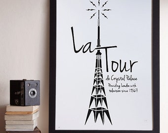 La Tour A2 Screenprint / Crystal Palace screenprint, Crystal Palace Antenna, French Print, South London Poster, TV Transmitter, Eiffel Tower