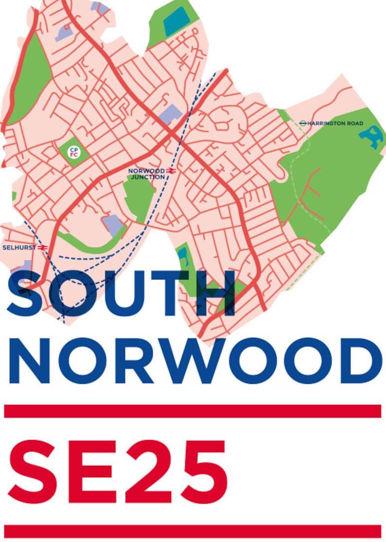 SE25, South Norwood, A3 Print, Norwood, London Postcode, Postcode Print ...