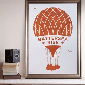 Battersea Rise A2 Screenprint / Battersea Power Station Screenprint, Hot Air Balloon Poster, Graphic Poster, Graphic Art, Bronze Screenprint
