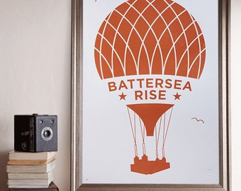 Battersea Rise A2 Screenprint / Battersea Power Station Screenprint, Hot Air Balloon Poster, Graphic Poster, Graphic Art, Bronze Screenprint