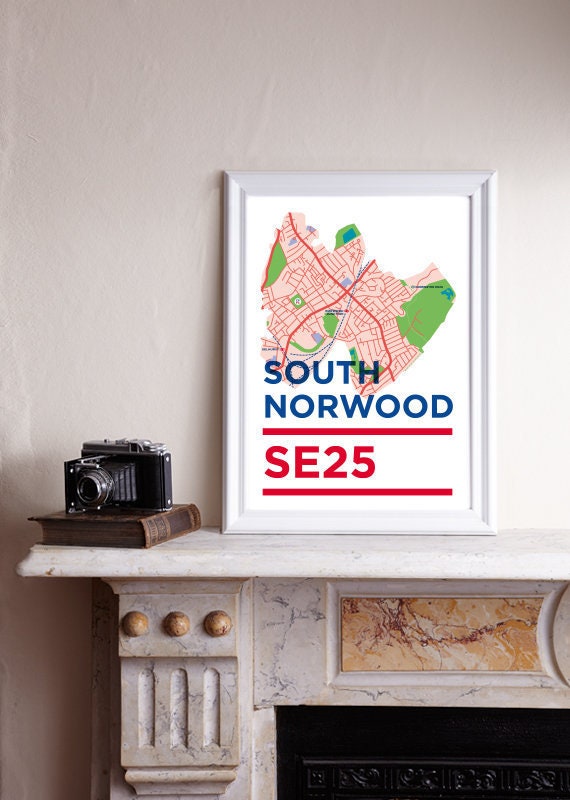 SE25, South Norwood, A3 Print, Norwood, London Postcode, Postcode Print ...