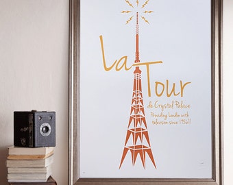 La Tour A2 Screenprint / Crystal Palace screenprint, Crystal Palace Antenna, French Print, South London Poster, TV Transmitter, Eiffel Tower