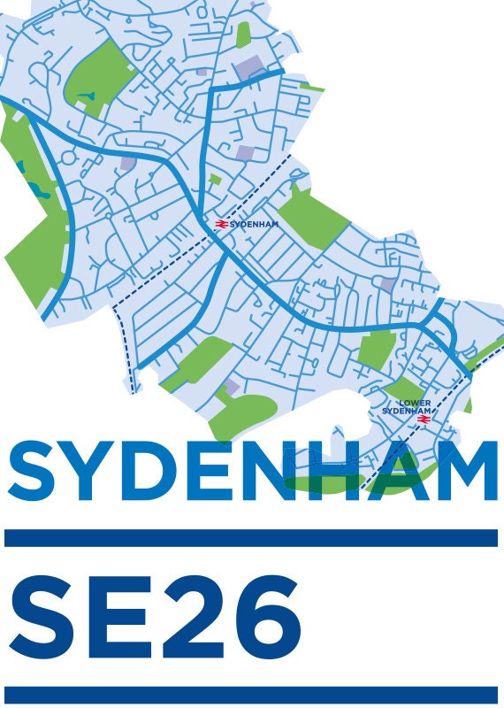 Se26 Potcode Map SE26, Sydenham, A3 Print, London Postcode, Postcode Print, South East ...