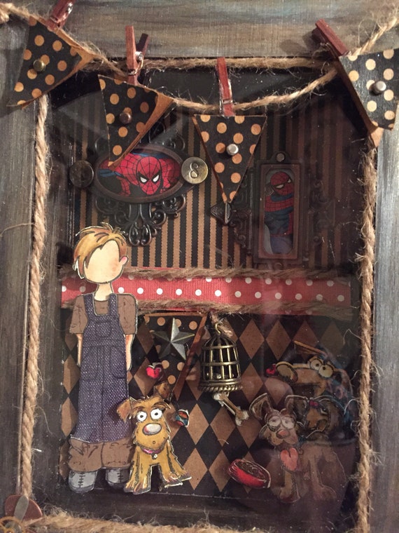 Spider-man Shadow Box Diorama, Boys Room Decor, Mixed Media Art
