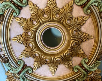 Handpainted 28” Ceiling Medallion, Pale Pink with Gold Accents