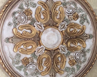 Hand Painted Floral Ceiling Medallion, 31" Custom Decor