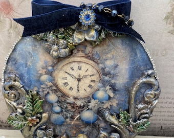 Vintage Cobalt Blue and Gold Miniature Clock } Franklin Mint