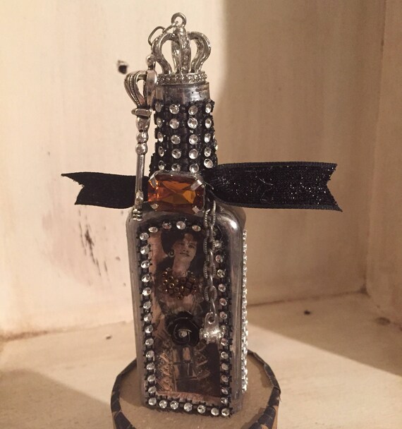Altered Bottle Embellished Bottle Art Bottle Vintage Etsy