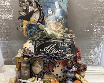 Halloween Decor Mixed Media Art Collage Gothic Decor Miniature Diorama Halloween Assemblage Vintage Style Steampunk Art Decor Keepsake