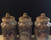 Set of Three Antique White Angel Mason Jars, Shabby Chic Decor, Storage Jars, Cherub Decor, Nursery Storage, Christmas Keepsake Gift