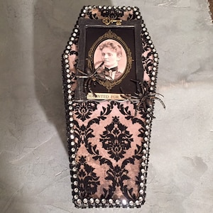 Mini coffin, mini diorama, mixed media art, gothic decor, steampunk decor, collage assemblage, Halloween decor, gift