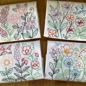 Embroidered 18x28 Flour Sack Kitchen Towels GARDEN FLOWER BORDER Designs Variety Choice, Decorative Kitchen Tea Towels